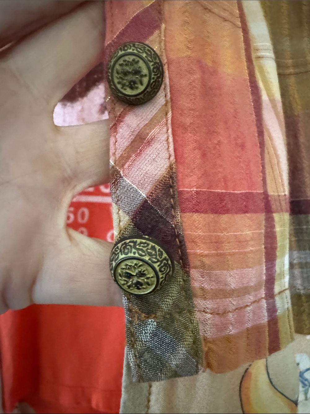 Aratta Coral Pink & Yellow Plaid-to-Floral Sheer Duster - Picture 9 of 9